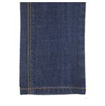 blue denim fabric with orange thread
