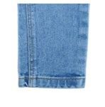 light blue denim fabric with red threading