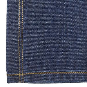blue denim fabric with orange thread
