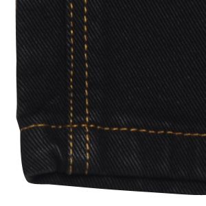 black denim fabric with tan threading
